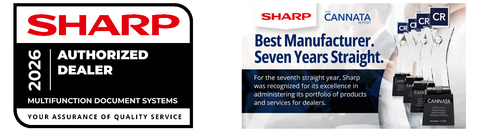 Sharp 2026 Authorized Dealer and Cannata Report Best Manufacturer award graphic